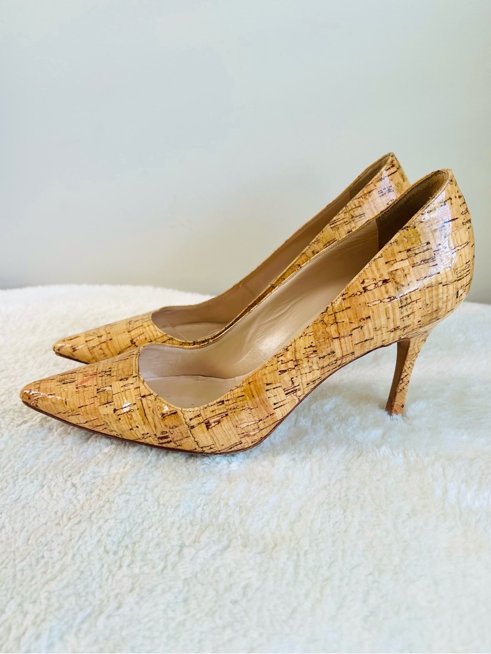 Manolo Blahnik Yellow Cork Patent Pointed Toe Pumps
